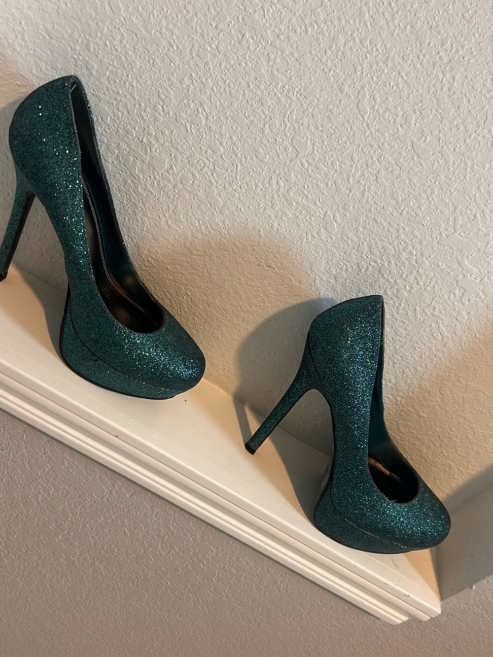 Women's Teal Glitter Platform Pump